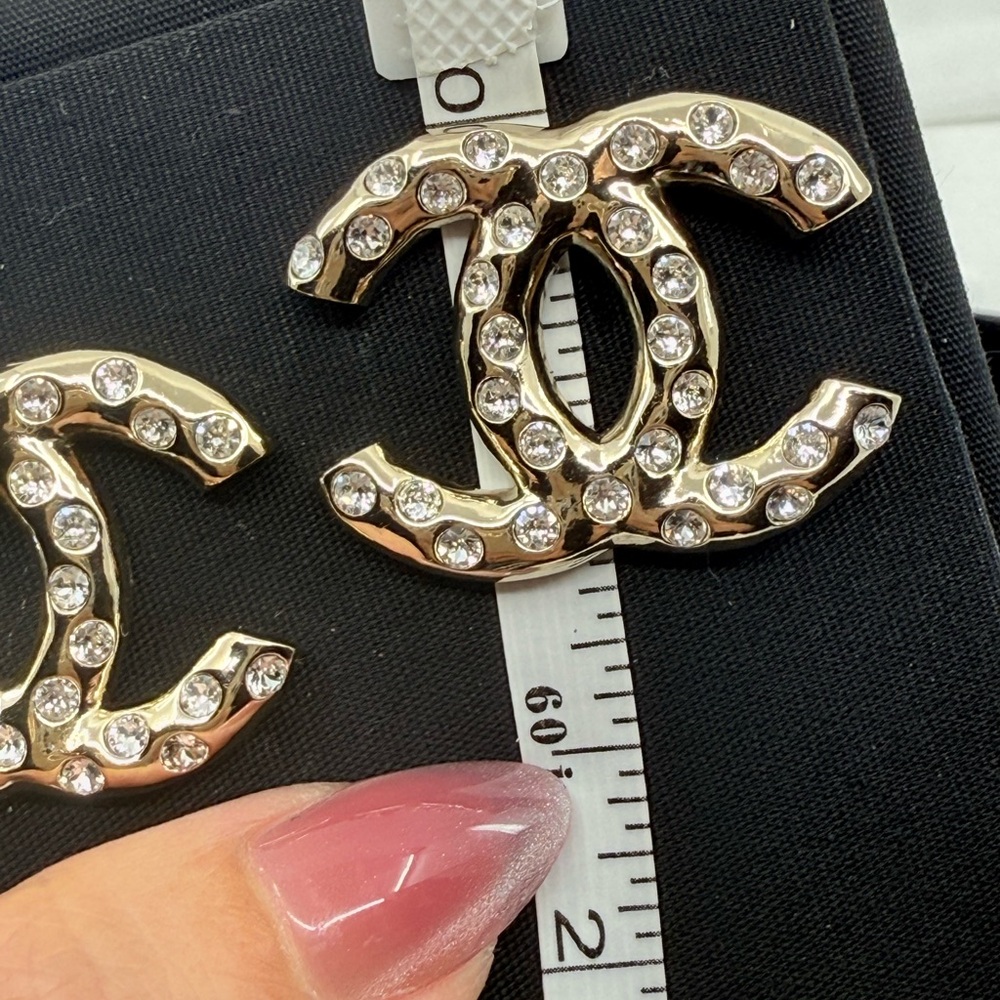 CHANEL Large Gold CC Crystal Accent Statement Earrings - Picture 9 of 11